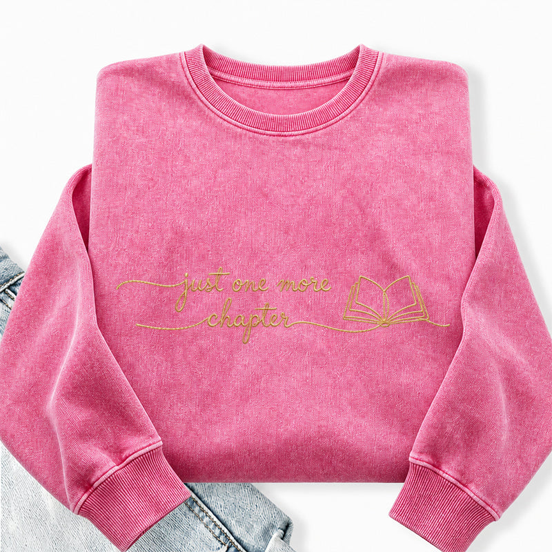 Embroidered Just One More Chapter Washed Crewneck Sweatshirt
