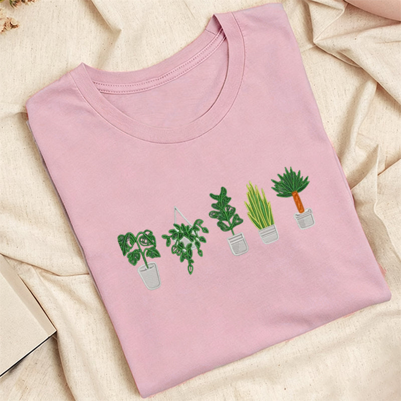 Embroidered Houseplant Classic Adult Unisex Crew Neck T-Shirt