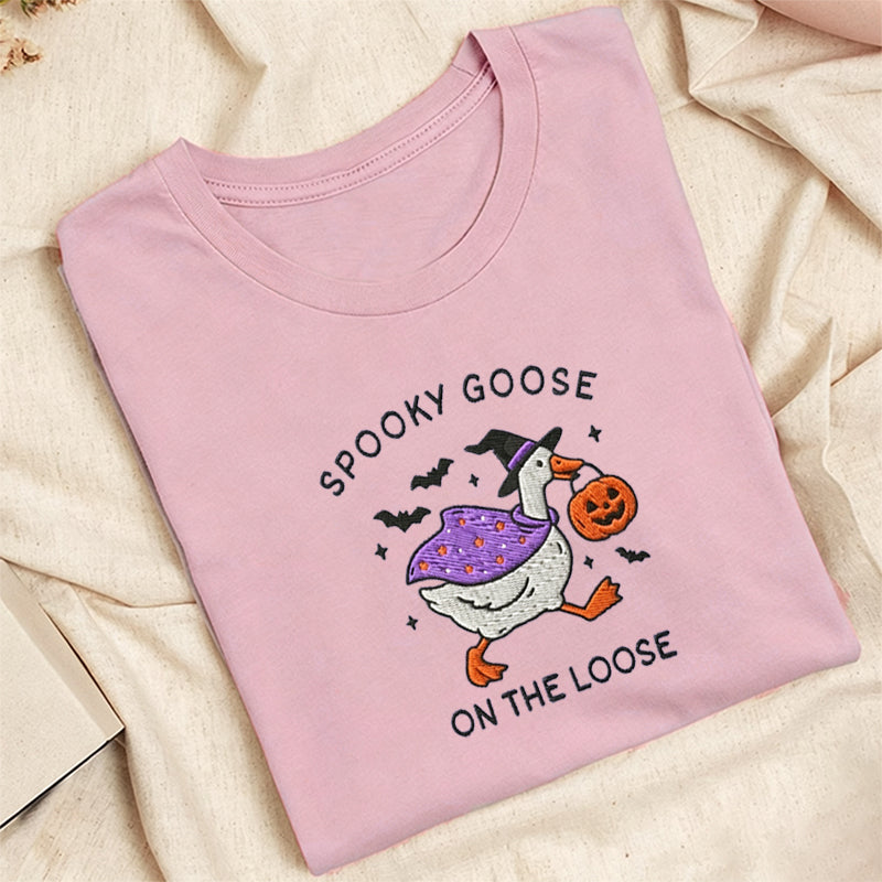 Embroidered Spooky Goose Classic Adult Unisex Crew Neck T-Shirt