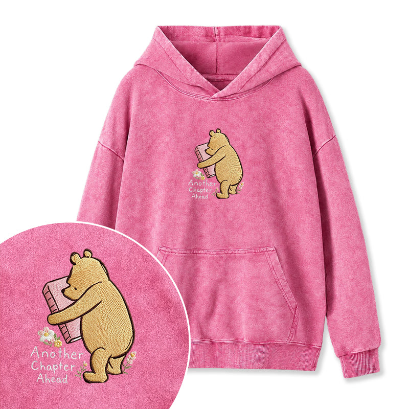 Embroidered Reading Bear Another Chapter Ahead Washed Hoodie
