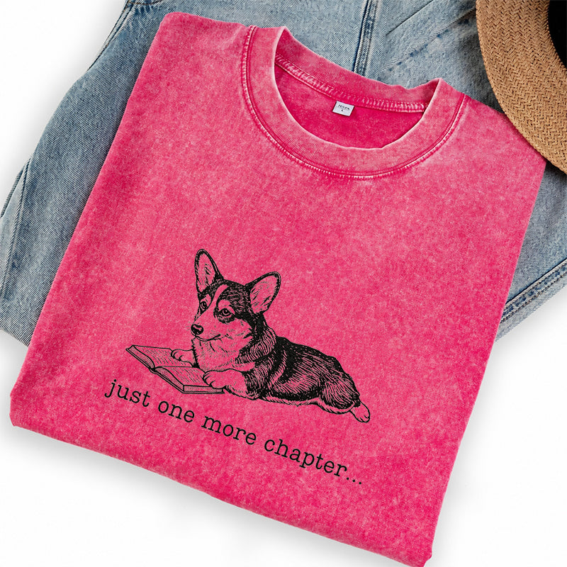 Embroidered One More Chapter Corgi Washed Crew Neck T-Shirt