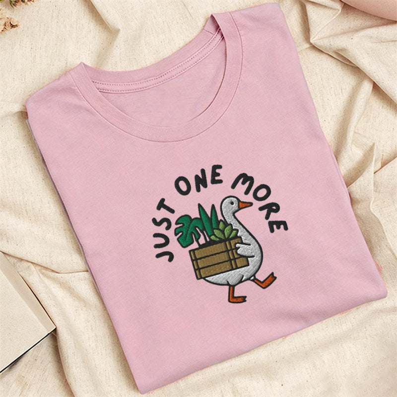 Embroidered Goose with Houseplant Classic Adult Unisex Crew Neck T-Shirt