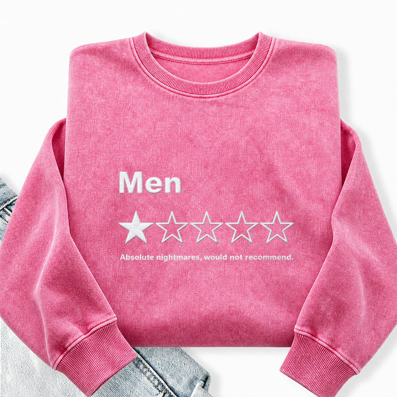 Embroidered Men One Star Review Washed Crewneck Sweatshirt