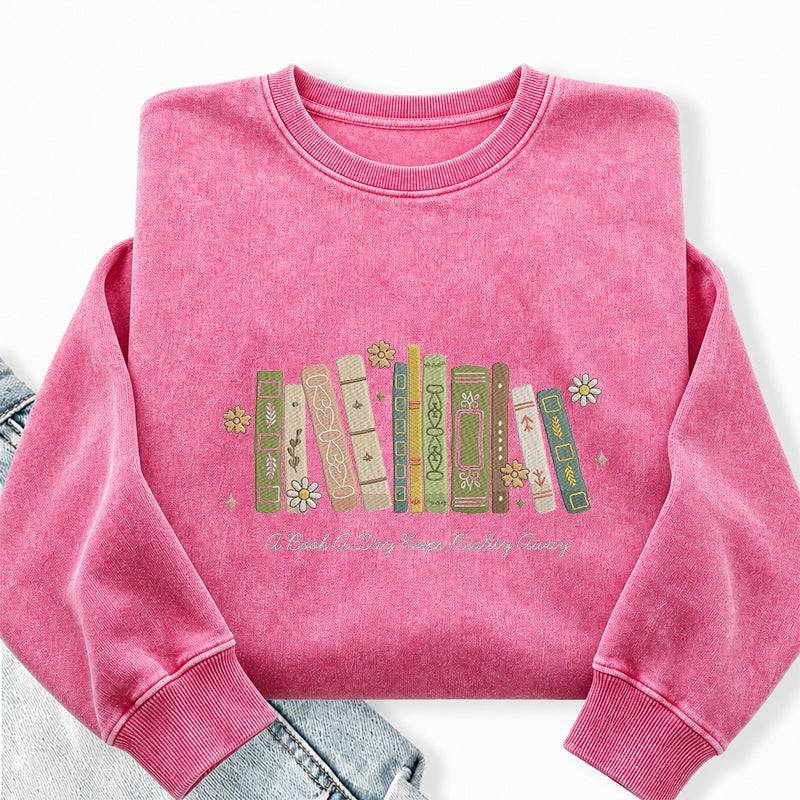 Embroidered A Book A Day Washed Crewneck Sweatshirt