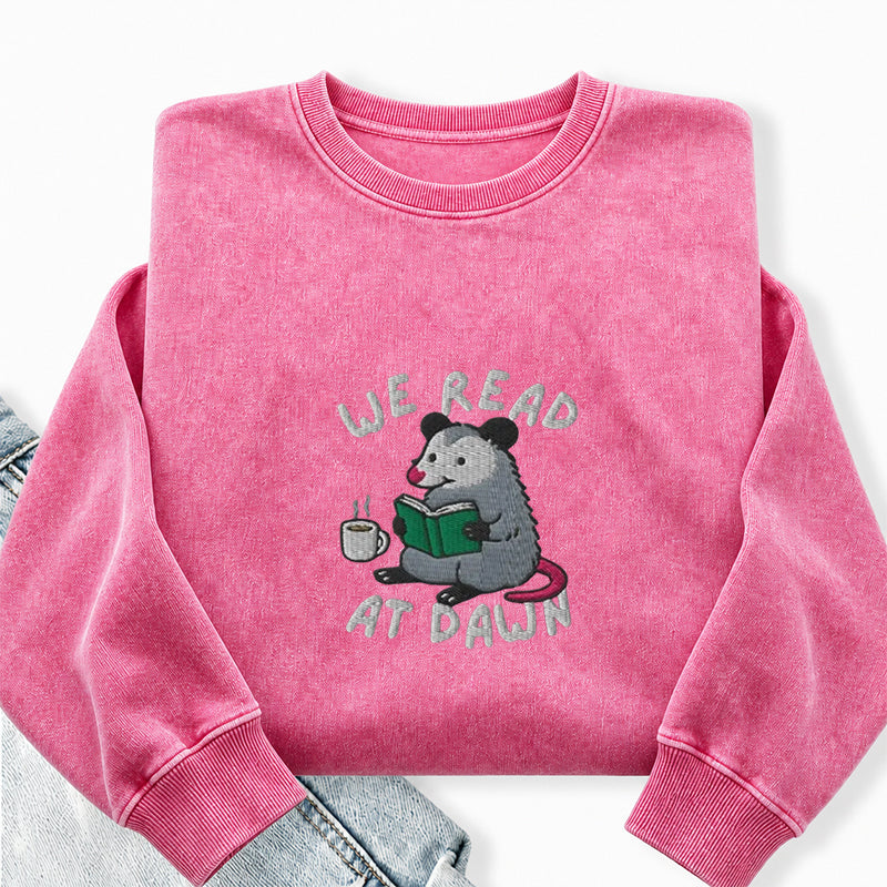 Embroidered We Read At Dawn Possum Washed Crewneck Sweatshirt