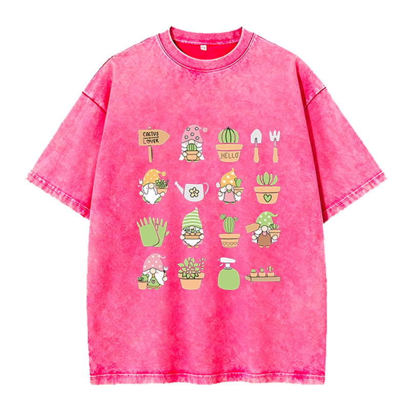 Succulent & Cactus Gardening Washed Crew Neck T-Shirt