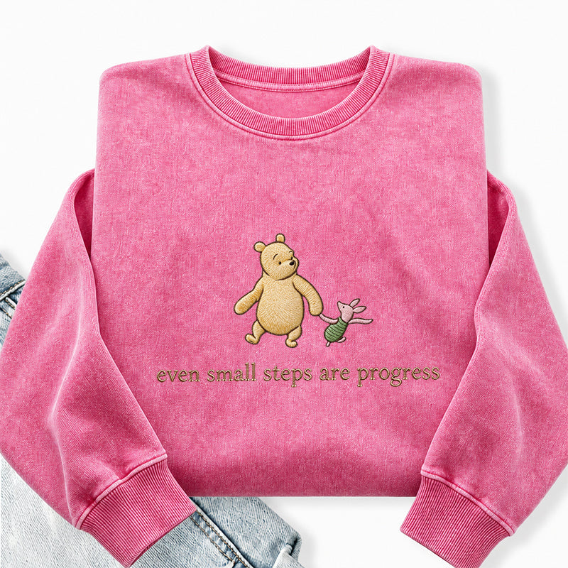 Embroidered Even Small Steps Are Progress Washed Crewneck Sweatshirt