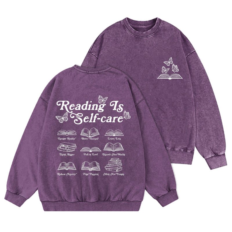 Reading Is Self Care Book Lover Washed Crewneck Sweatshirt