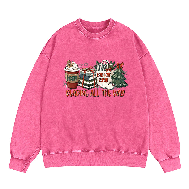 Reading All The Way Christmas Washed Crewneck Sweatshirt