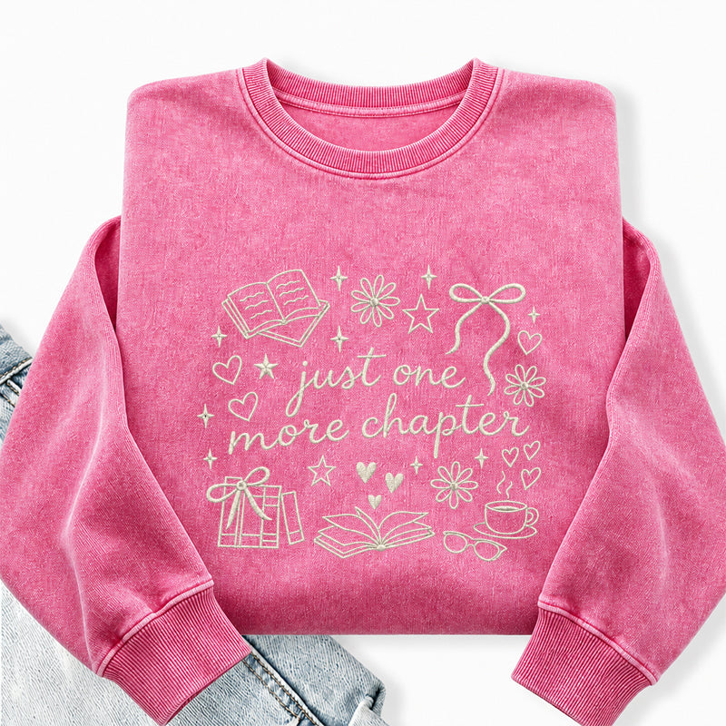 Embroidered Just One More Chapter Icons Washed Crewneck Sweatshirt