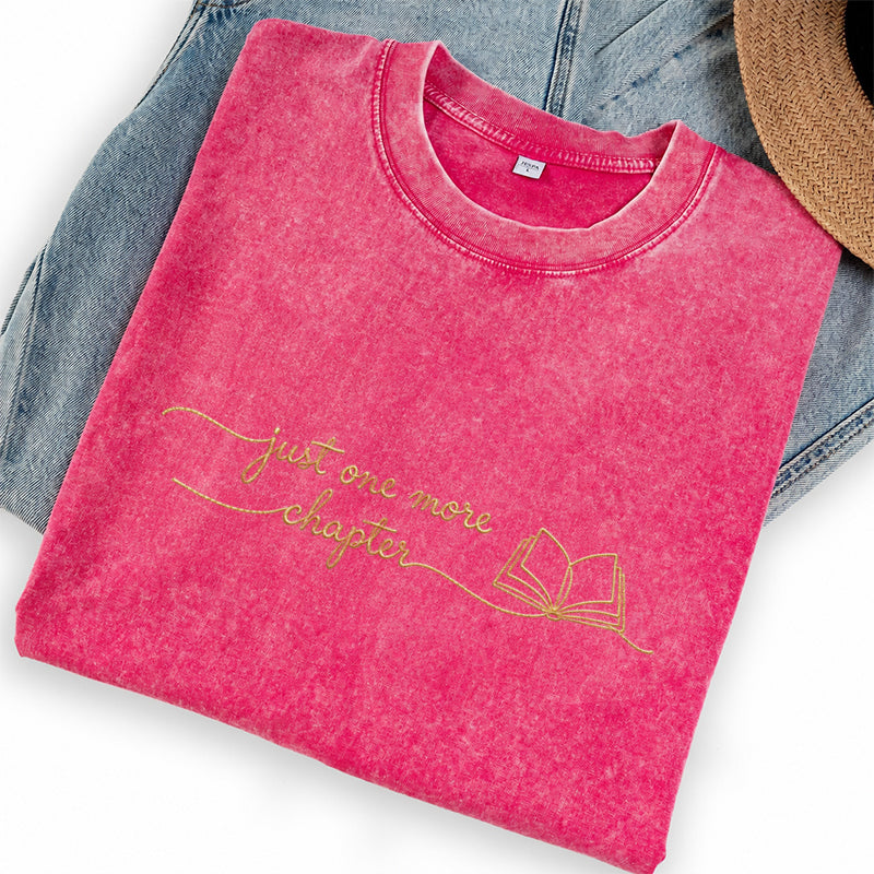 Embroidered Just One More Chapter Washed Crew Neck T-Shirt