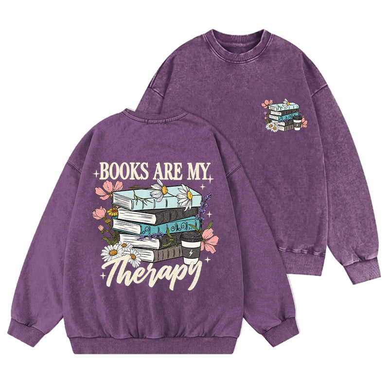 Retro Books Are My Therapy Washed Crewneck Sweatshirt