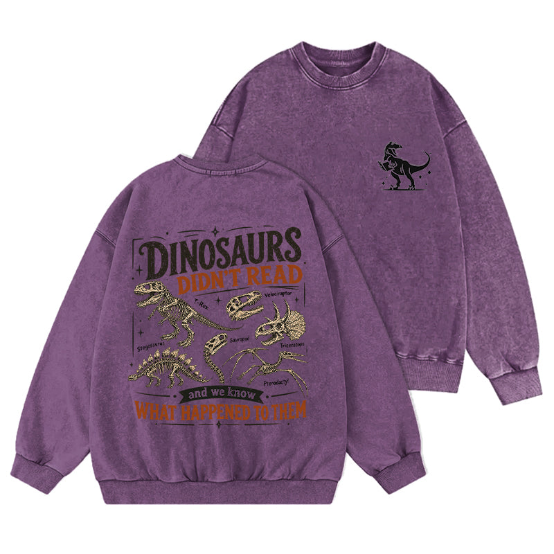 Retro Dinosaur Didn't Read Washed Crewneck Sweatshirt