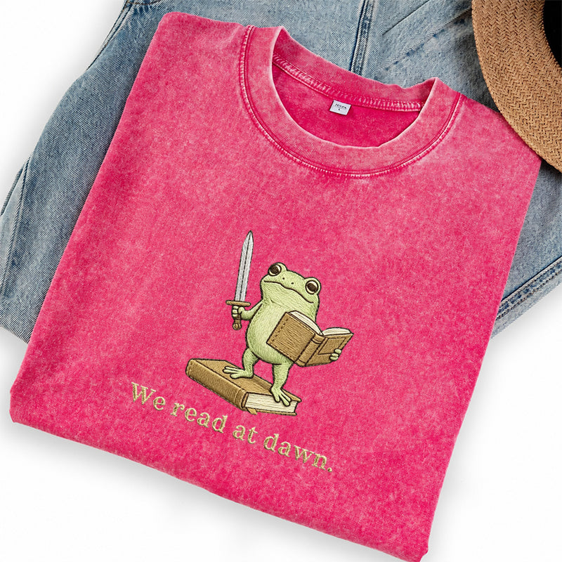 Embroidered We Read At Dawn Washed Crew Neck T-Shirt