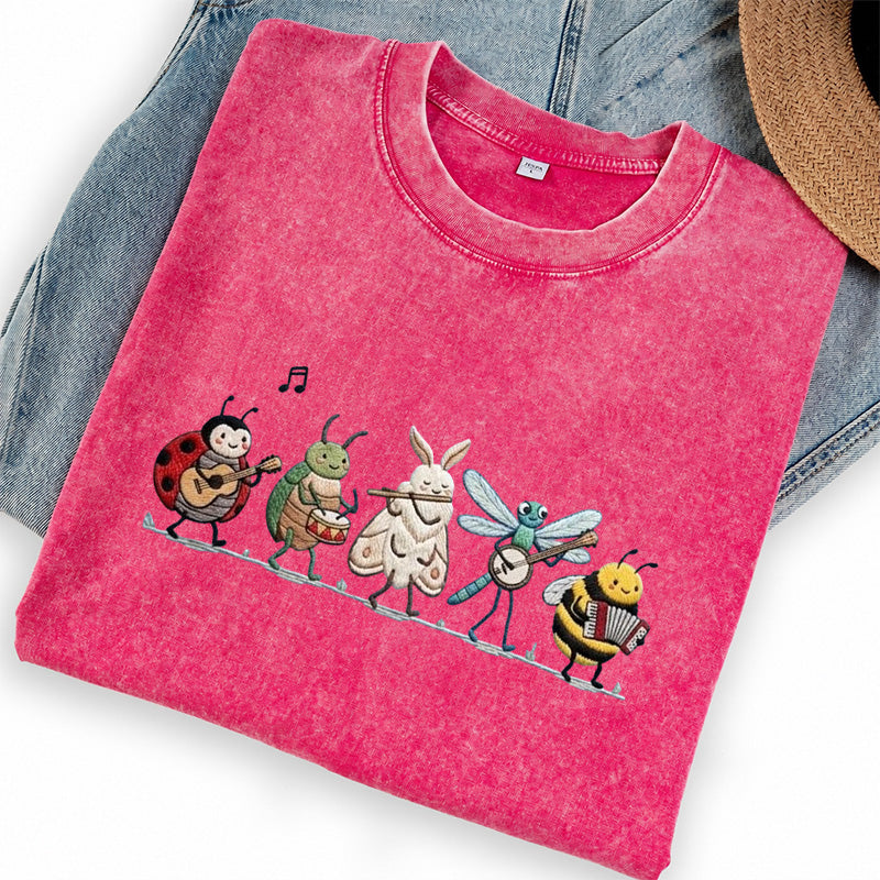 Embroidered Bug Orchestra Washed Crew Neck T-Shirt