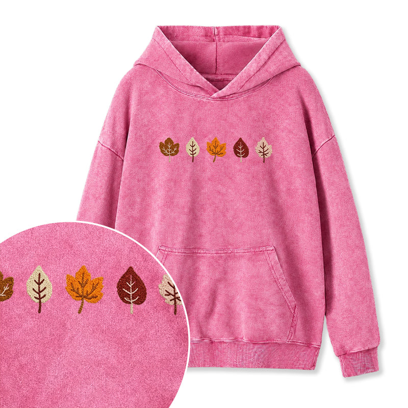 Embroidered Fall Leaves Washed Hoodie
