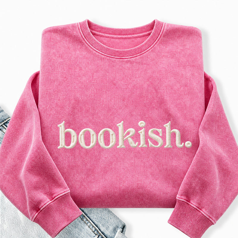 Embroidered Bookish Washed Crewneck Sweatshirt