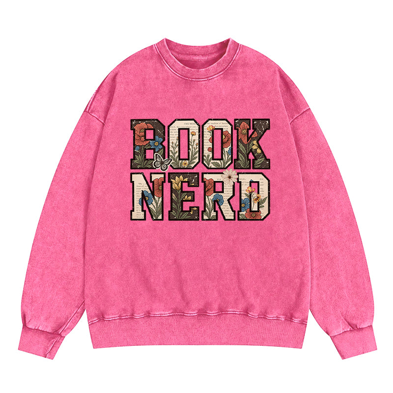 Retro Book Nerd Reading Washed Crewneck Sweatshirt