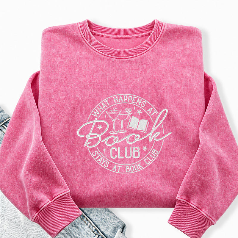 Embroidered Funny Book Club Washed Crewneck Sweatshirt