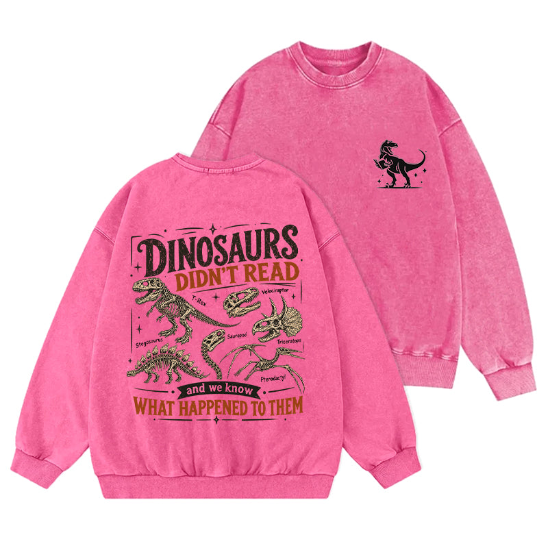Retro Dinosaur Didn't Read Washed Crewneck Sweatshirt