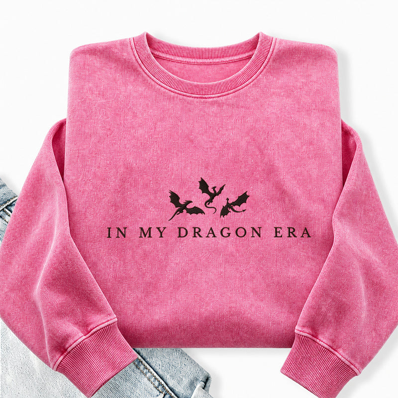 Embroidered In My Dragon Era Washed Crewneck Sweatshirt