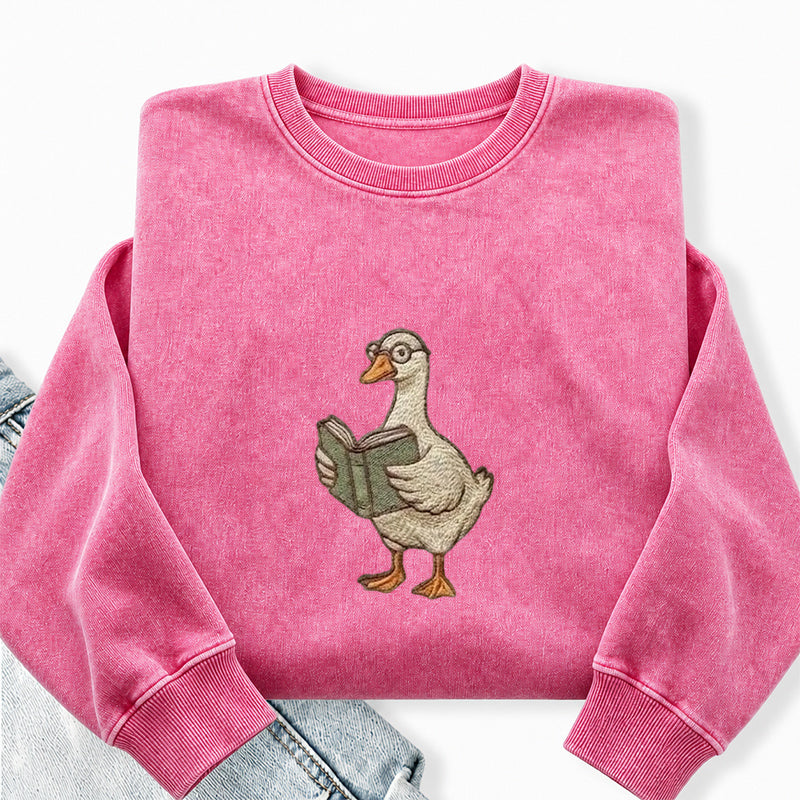 Embroidered Reading Goose Washed Crewneck Sweatshirt