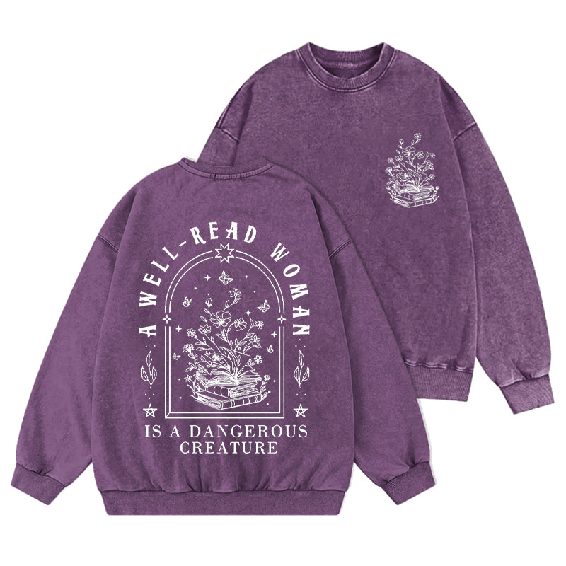 Well Read Woman Is A Dangerous Creature Washed Crewneck Sweatshirt