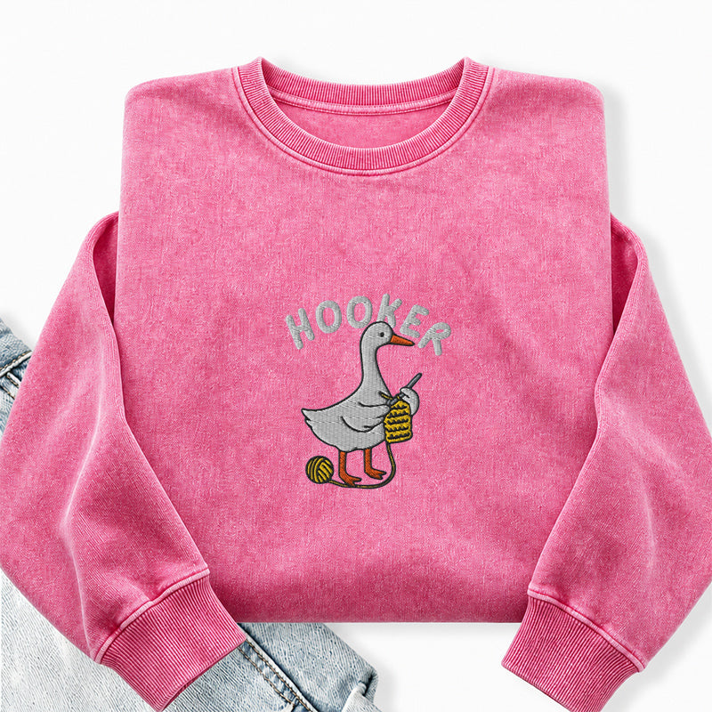 Embroidered Hooker Crochet Lover Washed Crewneck Sweatshirt
