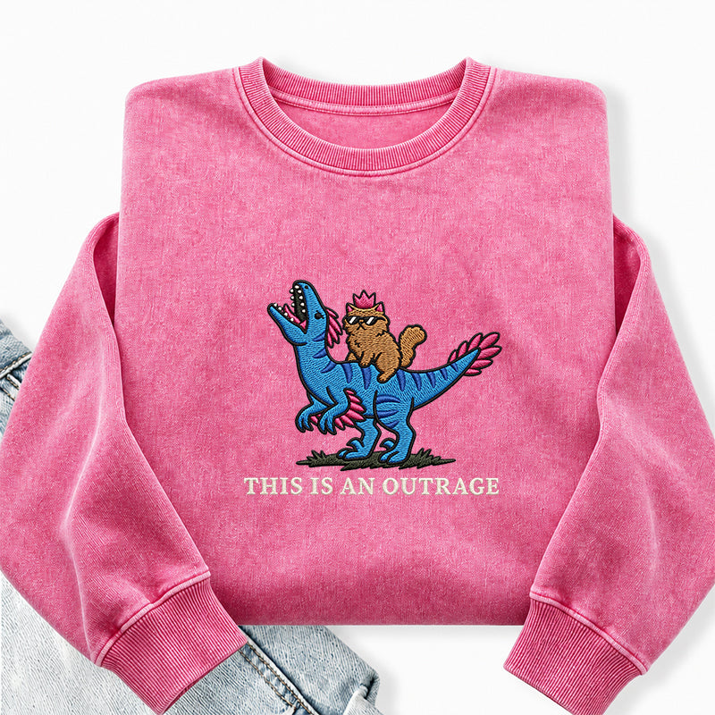 Embroidered This Is An Outrage Book Lover Washed Crewneck Sweatshirt