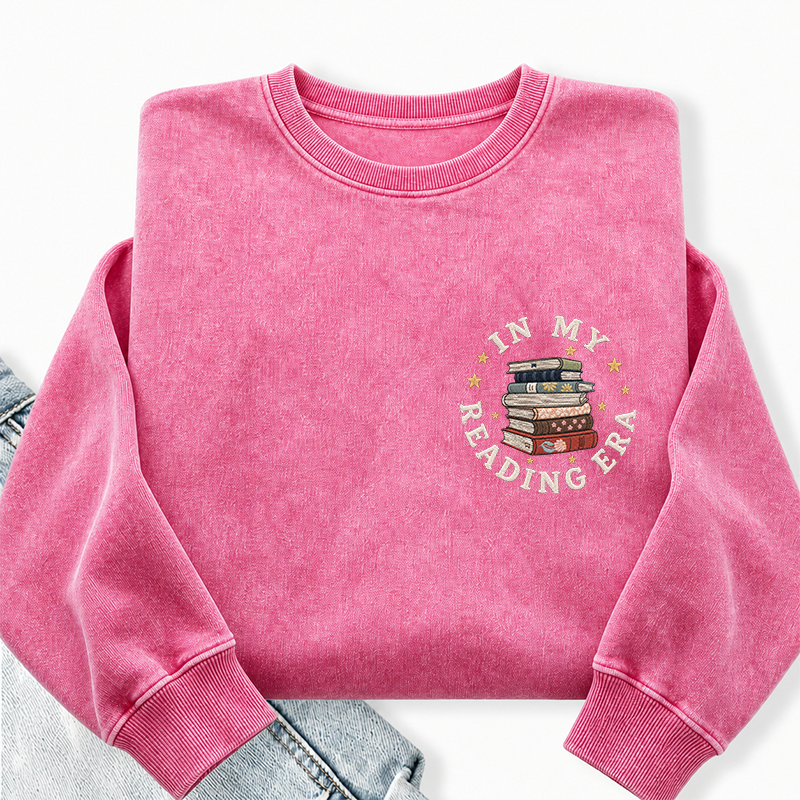Embroidered In My Reading Era Books Washed Crewneck Sweatshirt