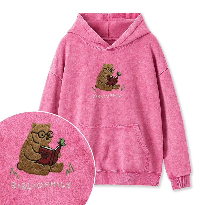 Embroidered Reading Bear Washed Hoodie