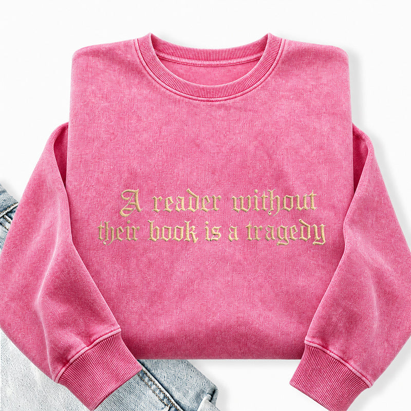 Embroidered Dragon Rider Book Lover Washed Crewneck Sweatshirt