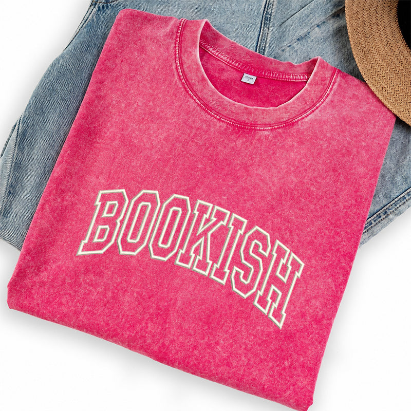 Embroidered Classic Bookish Washed Crew Neck T-Shirt