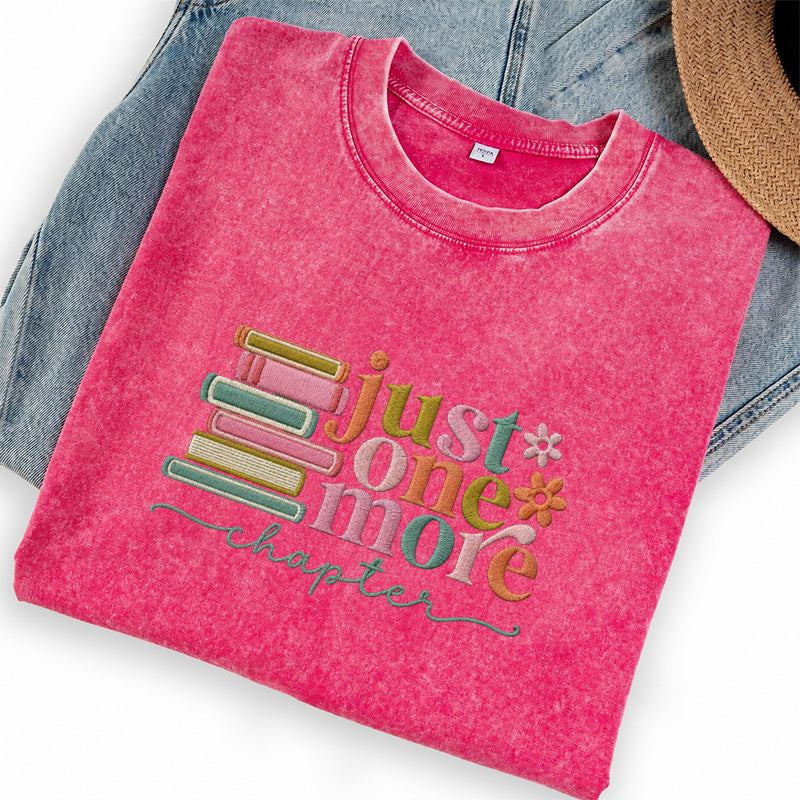 Embroidered Just One More Chapter Washed Crew Neck T-Shirt