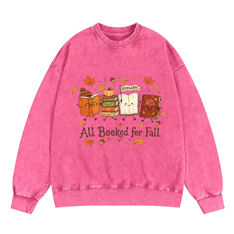 All Booked For Fall Cute Bookworm Washed Crewneck Sweatshirt