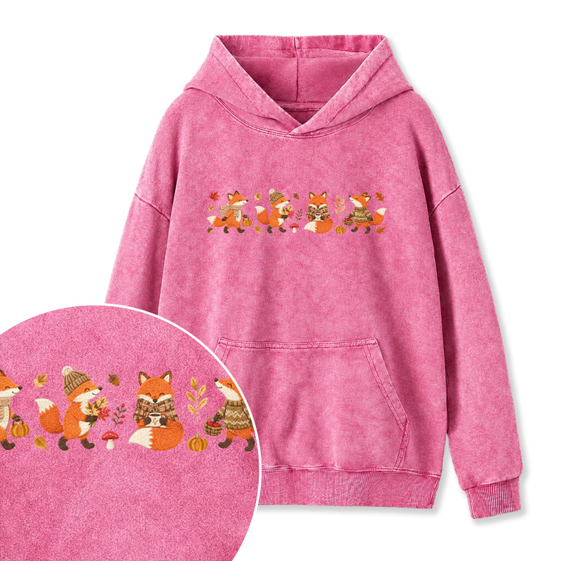 Embroidered Fall Fox Washed Hoodie