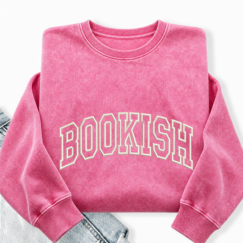 Embroidered Classic Bookish Washed Crewneck Sweatshirt