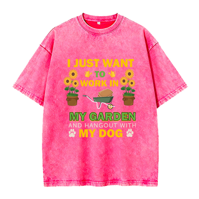 Work in Garden and Hangout with Dog Washed Crew Neck T-Shirt