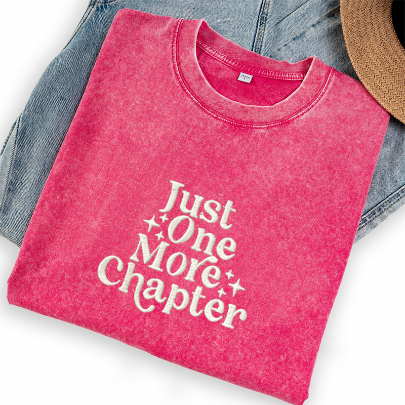 Embroidered Just One More Chapter Washed Crew Neck T-Shirt