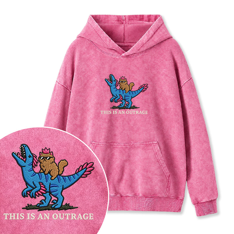Embroidered This Is An Outrage Book Lover Washed Hoodie