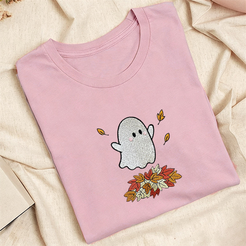 Embroidered Fall Ghost Classic Adult Unisex Crew Neck T-Shirt