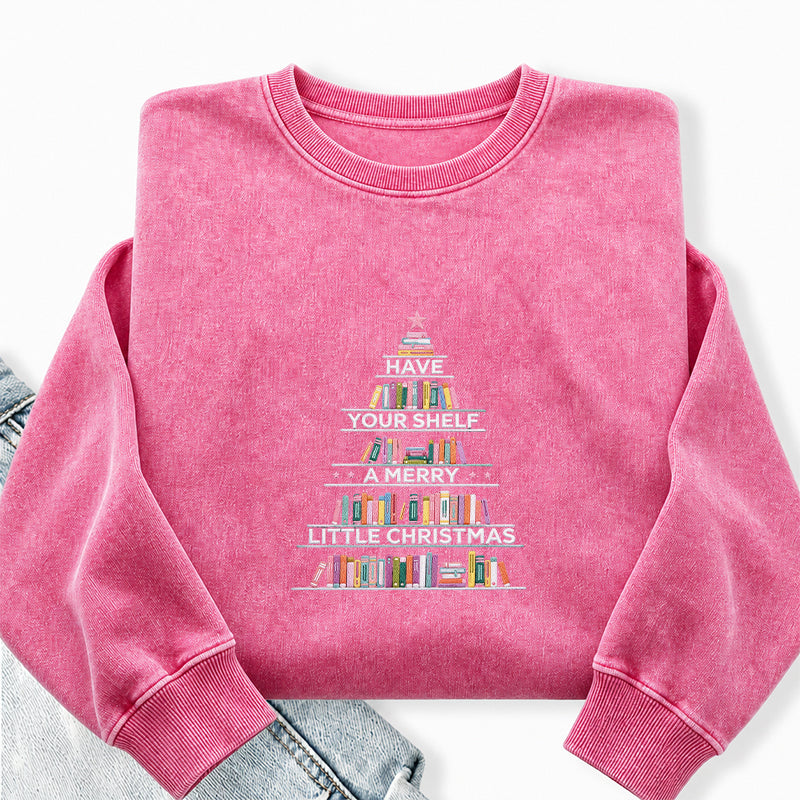 Embroidered Have Your Shelf Merry Christmas Washed Crewneck Sweatshirt