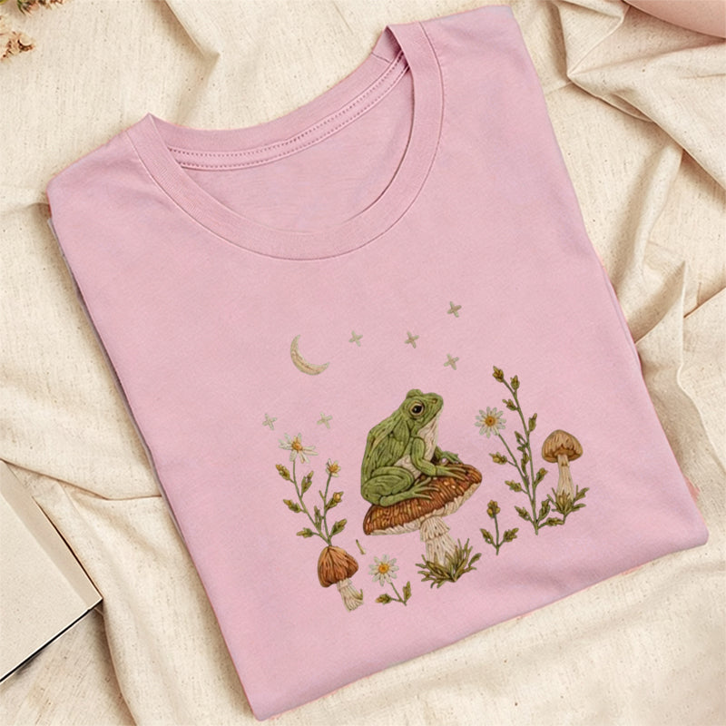 Embroidered Frog Mushroom Classic Adult Unisex Crew Neck T-Shirt