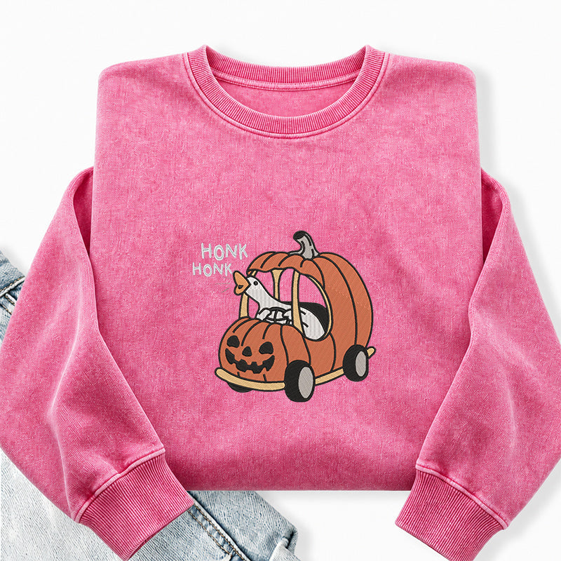 Embroidered Halloween Goose Honk Washed Crewneck Sweatshirt
