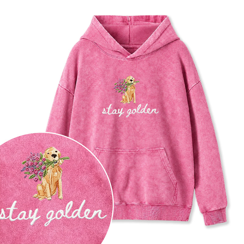 Embroidered Stay Golden Washed Hoodie