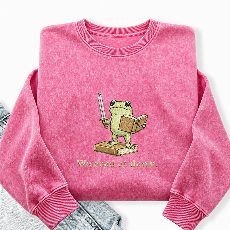 Embroidered We Read At Dawn Washed Crewneck Sweatshirt