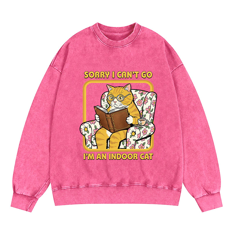 Sorry I Can't Go I'm an Indoor Cat Washed Crewneck Sweatshirt