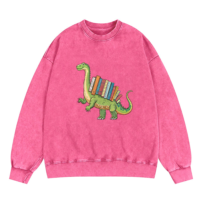 Bookworm Dinosaur Washed Crewneck Sweatshirt