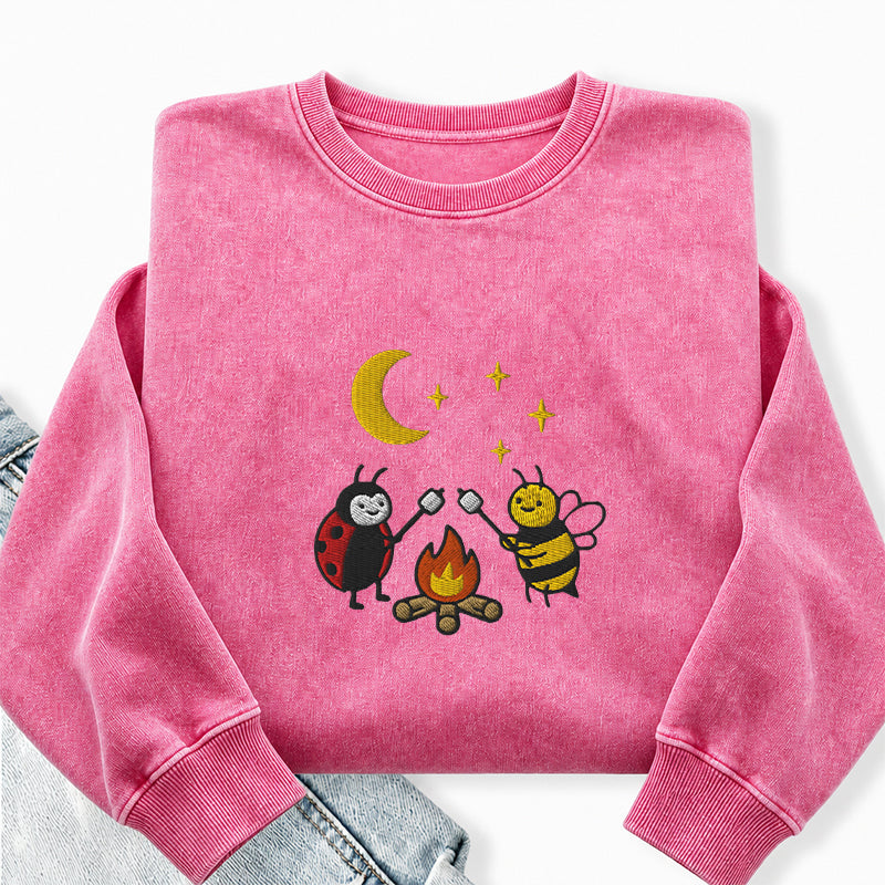 Embroidered Ladybug Campfire Washed Crewneck Sweatshirt