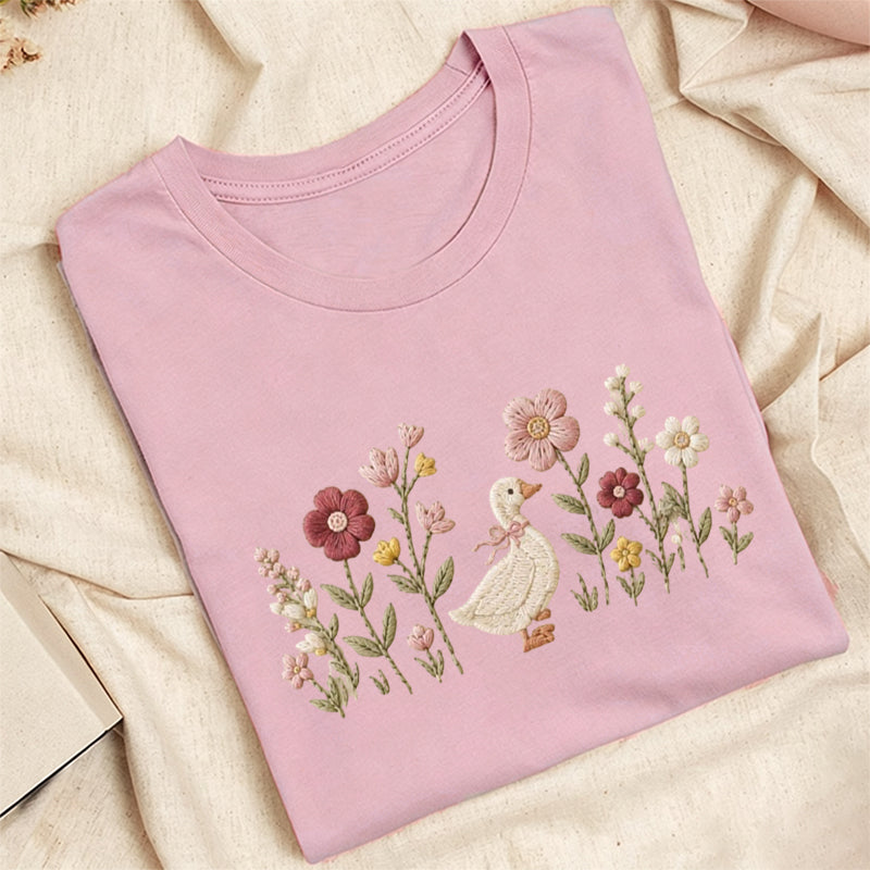 Embroidered Silly Goose Wildflower Classic Adult Unisex Crew Neck T-Shirt